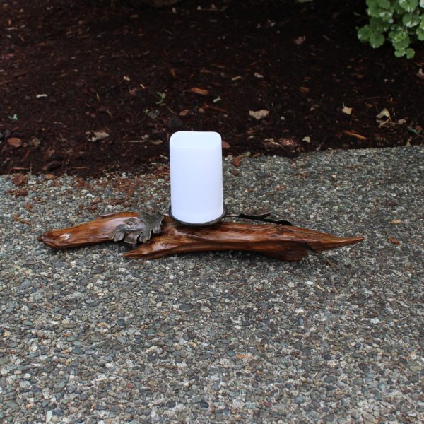 Driftwood Candleholder with forged oak leaves 5