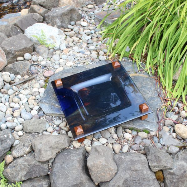 Petrified wood glass tray with wood legs